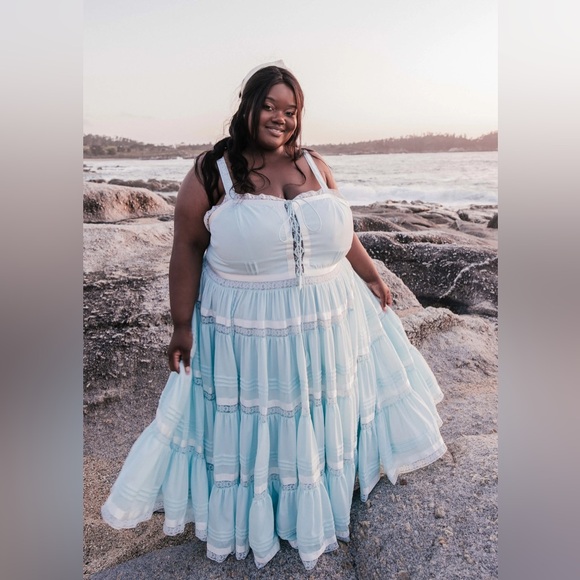 NWT Viral JessaKae Delores Tiered Blue White Midi Maxi Dress Size 1X - Picture 3 of 16